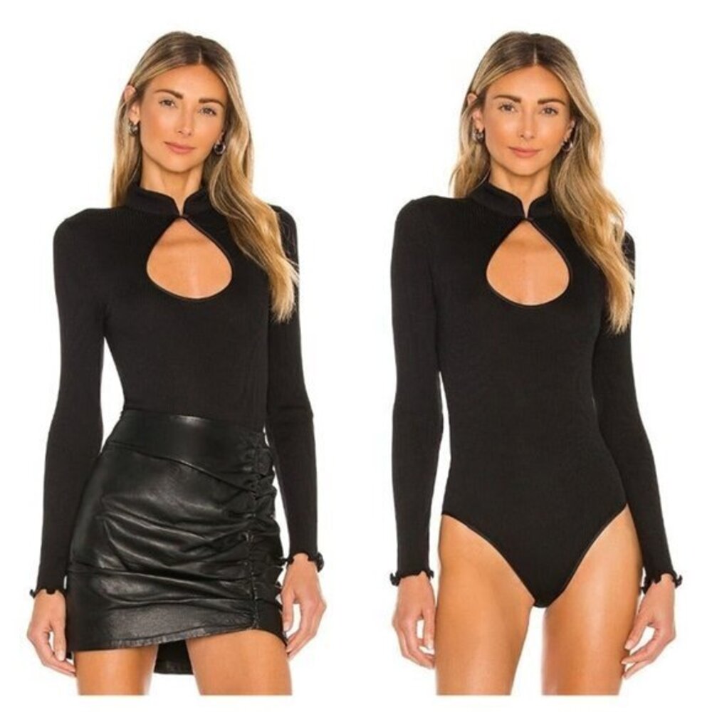Bardot Mandarin Collar Bodysuit - Black